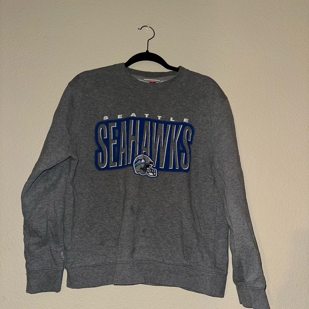 Mitchell & Ness Gray Seattle Seahawks Crewneck Sweater